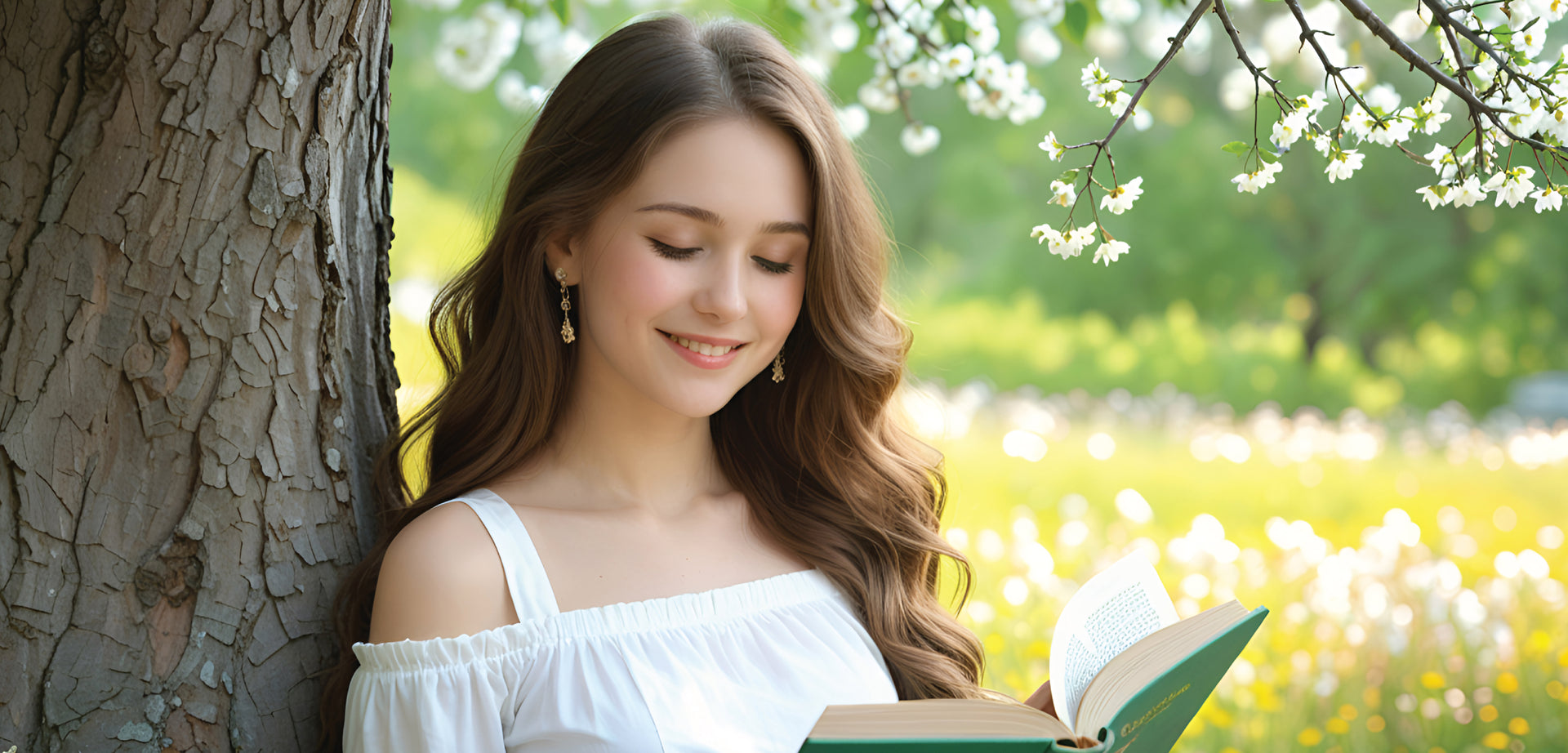A stylish woman relaxes under a tree, reading a book. Find answers to your Bless4Happy questions in our FAQs.