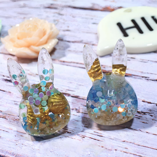 Handmade bunny-shaped stud earrings made with Japanese UV resin - Bless4Happy Earrings
