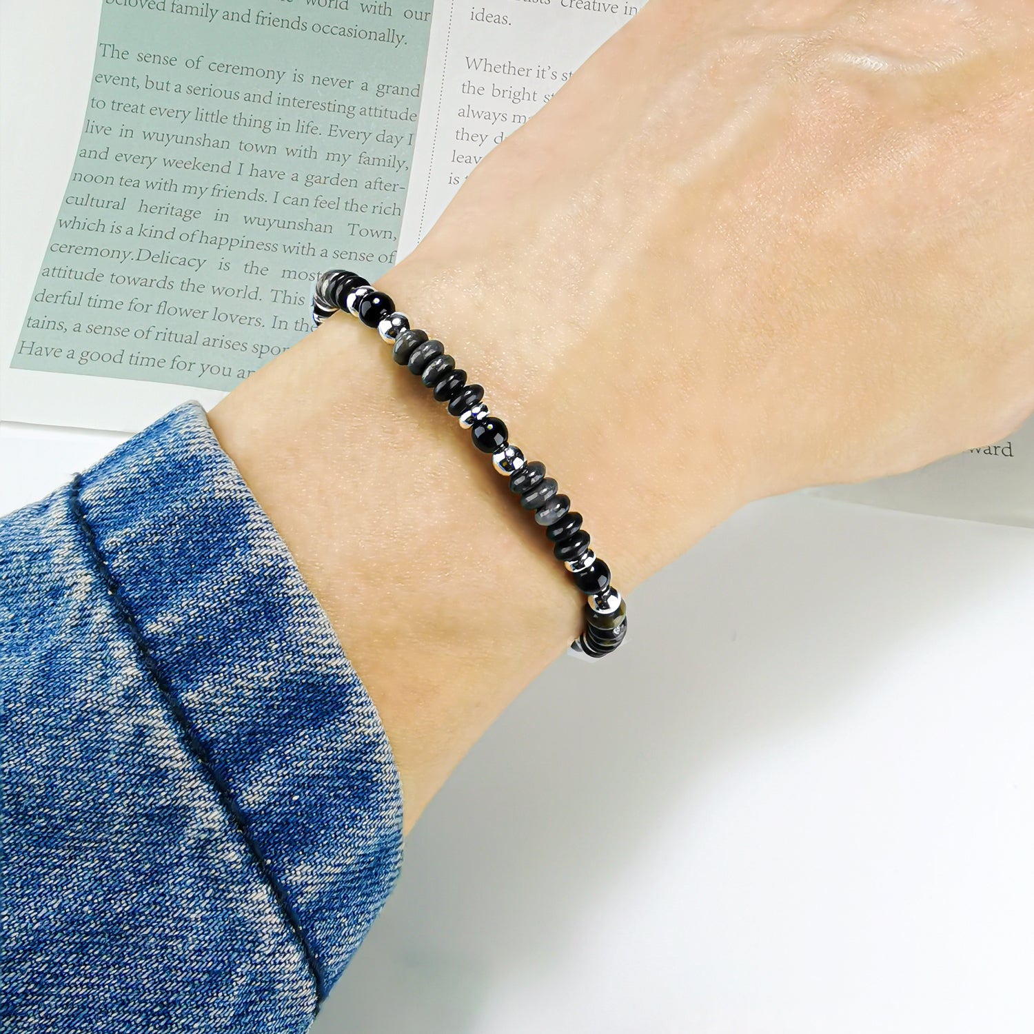 Timeless Elegance Modern Minimalist Black Onyx and Silver Bracelet - Bless4Happy Handmade Bracelet 