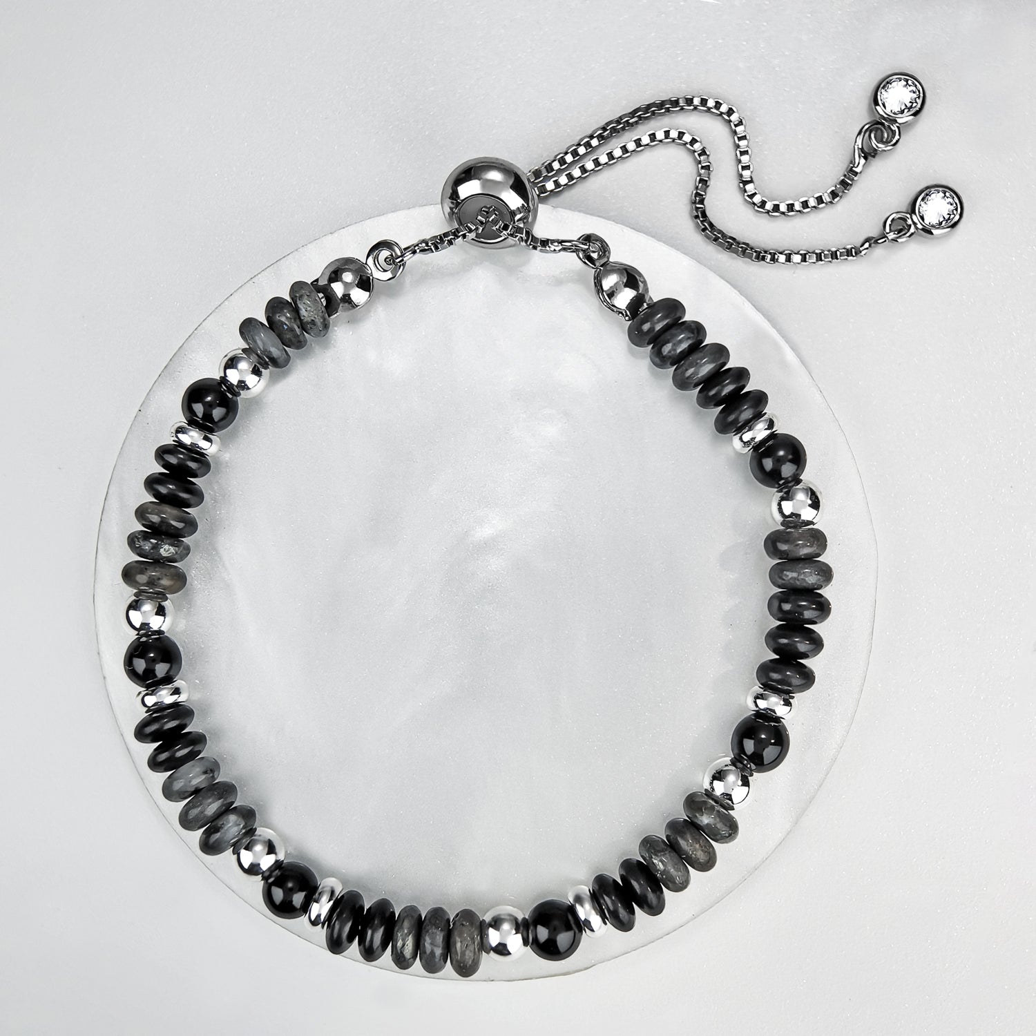 Timeless Elegance Modern Minimalist Black Onyx and Silver Bracelet - Bless4Happy Handmade Bracelet 