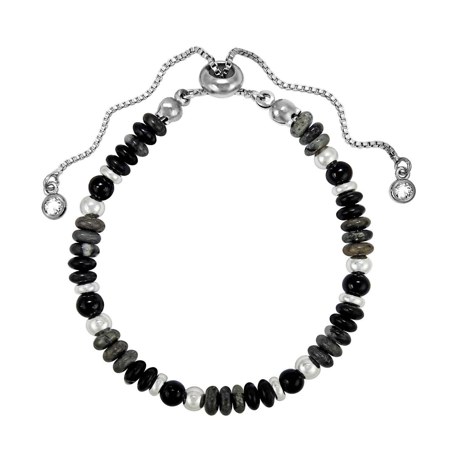 Timeless Elegance Modern Minimalist Black Onyx and Silver Bracelet - Bless4Happy Handmade Bracelet 