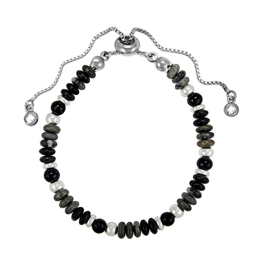 Timeless Elegance Modern Minimalist Black Onyx and Silver Bracelet - Bless4Happy Handmade Bracelet 