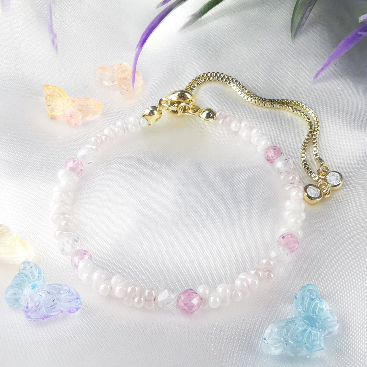 Sweet Hermosa Pink Engagement Blush Crystal Adjustable Charm Bracelet - Bless4Happy Handmade Charm Bracelet