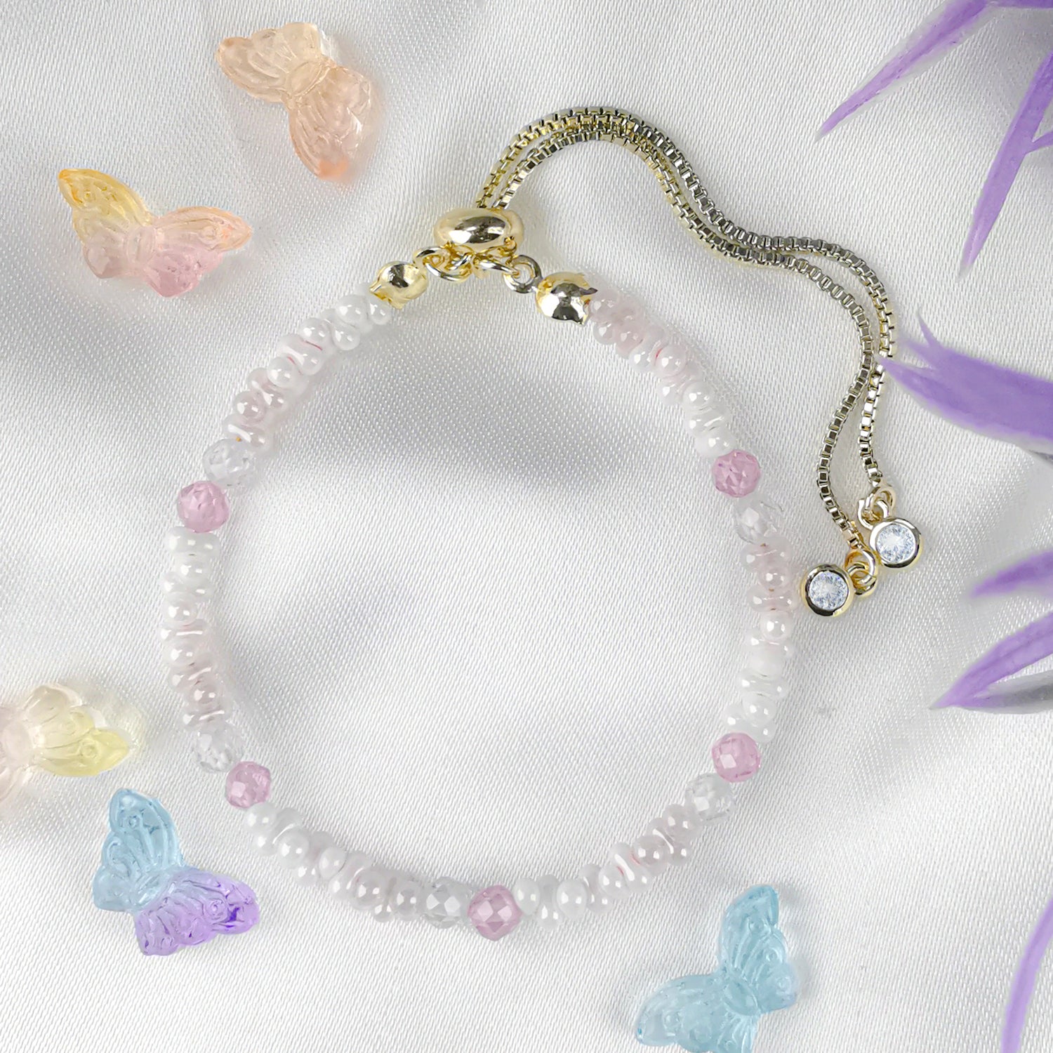 Sweet Hermosa Pink Engagement Blush Crystal Adjustable Charm Bracelet - Bless4Happy Handmade Charm Bracelet