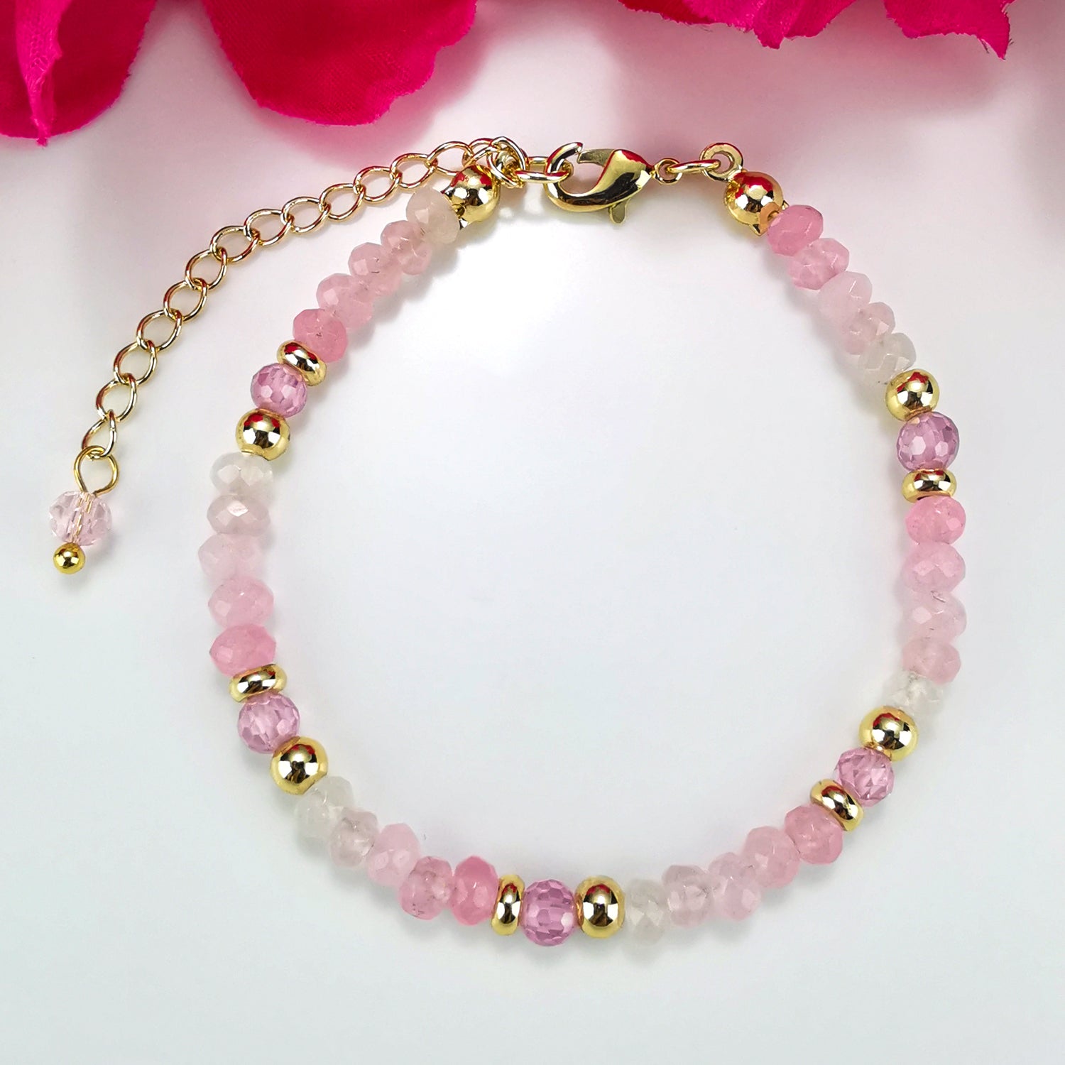 Sweetheart Feminine Flair Beauty Paradise Delicate Pinky Rose Quartz Bracelet - Bless4Happy Handmade Bracelet