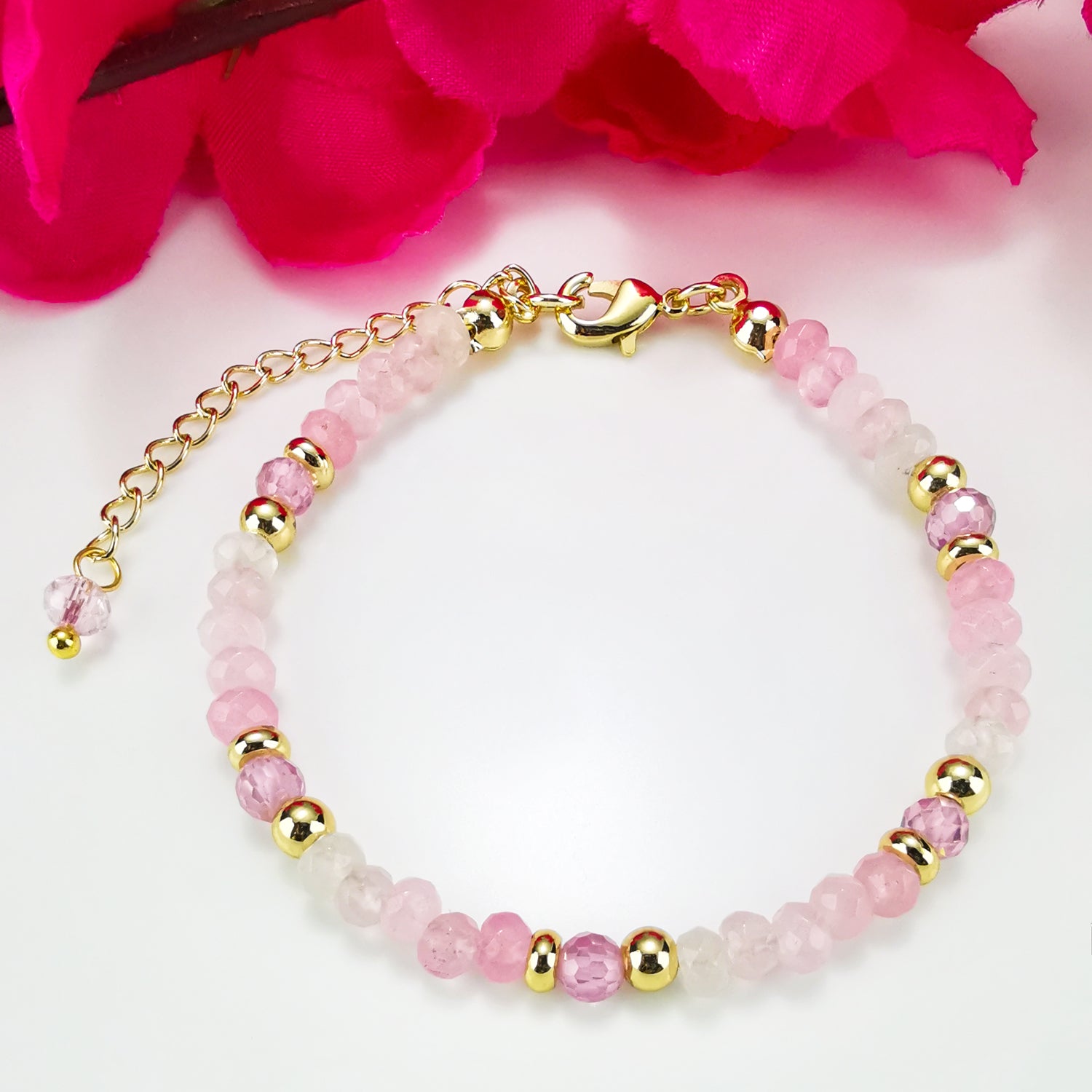 Sweetheart Feminine Flair Beauty Paradise Delicate Pinky Rose Quartz Bracelet - Bless4Happy Handmade Bracelet