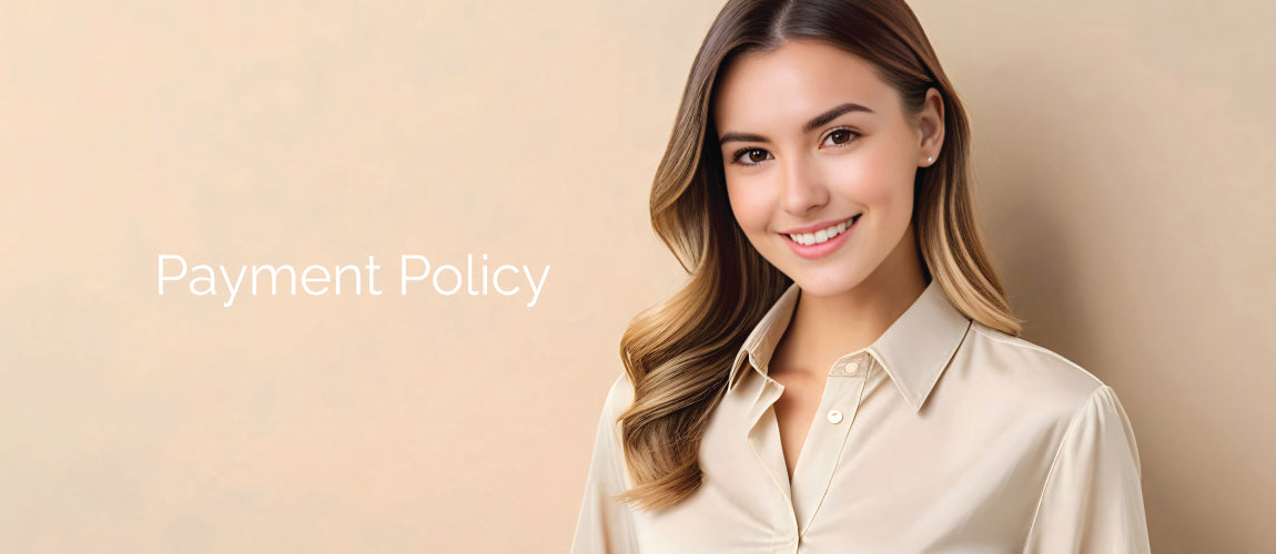 Woman smiling to pay securely. Learn more about Bless4Happy's secure payment options.